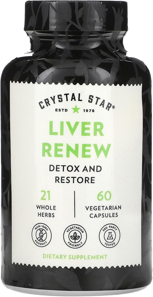 Herbal Liver Cleanse Supplement - Crystal Star Liver Renew Capsules with Milk Thistle for Normal Liver Function & Toxin Release, Non-GMO - 60 Count