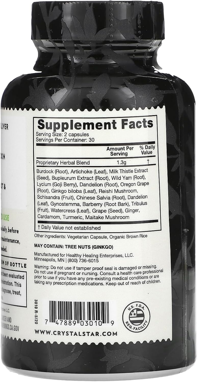 Herbal Liver Cleanse Supplement - Crystal Star Liver Renew Capsules with Milk Thistle for Normal Liver Function & Toxin Release, Non-GMO - 60 Count
