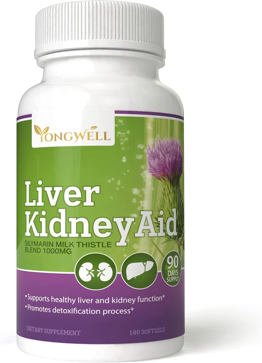 Herbal Liver Kidney Support Supplement - 90 Day Supply (180 Softgels) - Promotes Liver and Kidney Health with Green Nutrition