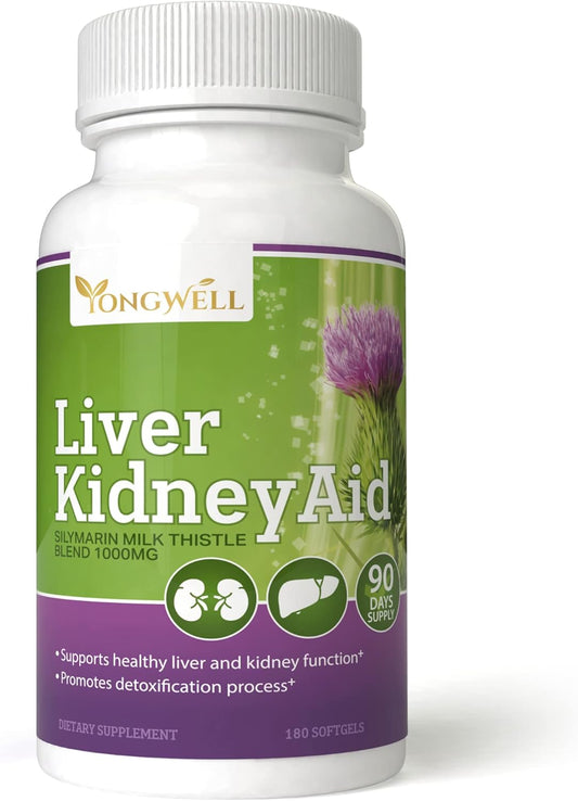 Herbal Liver Kidney Support Supplement - 90 Day Supply (180 Softgels) - Promotes Liver and Kidney Health with Green Nutrition