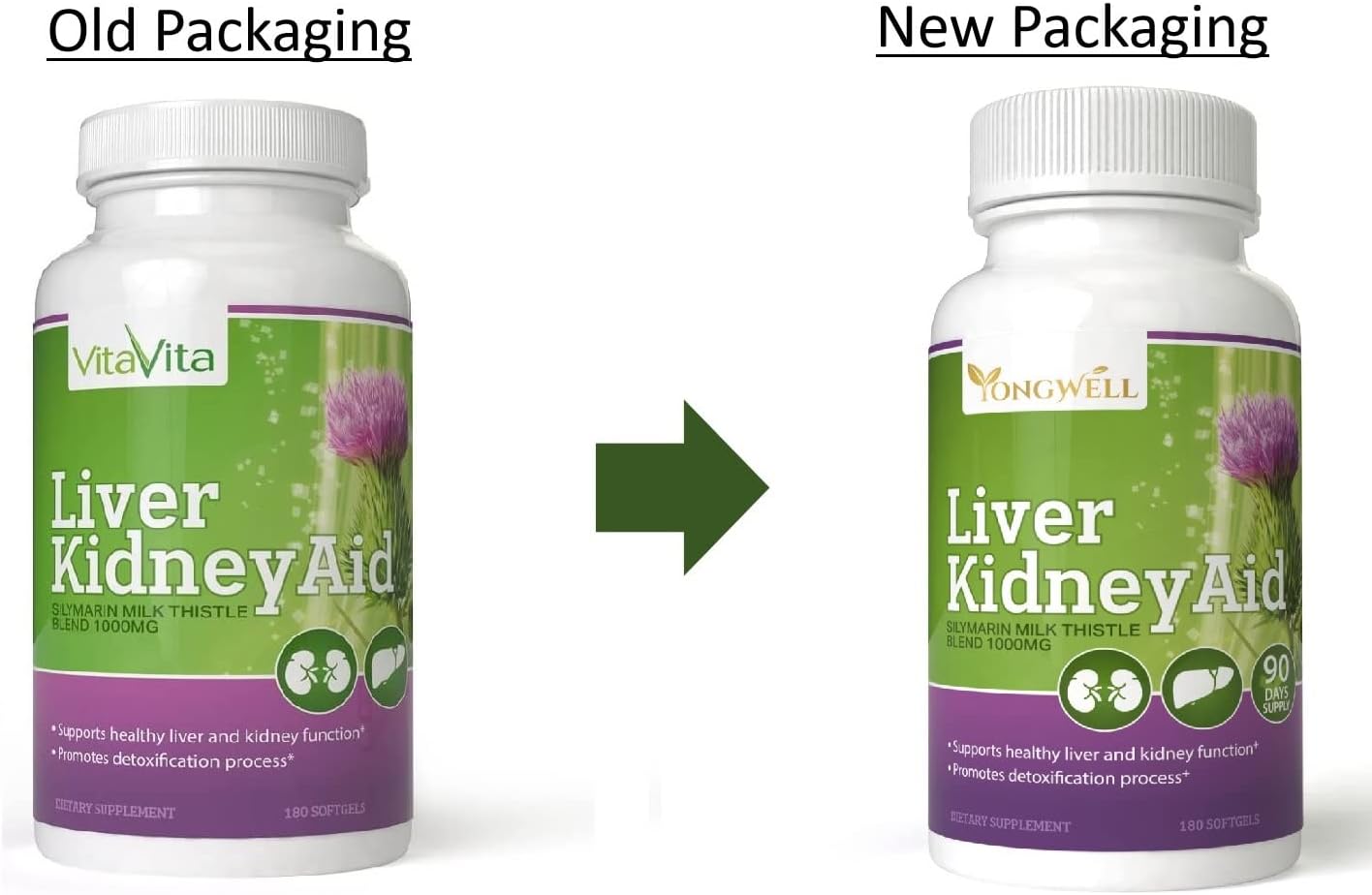 Herbal Liver Kidney Support Supplement - 90 Day Supply (180 Softgels) - Promotes Liver and Kidney Health with Green Nutrition