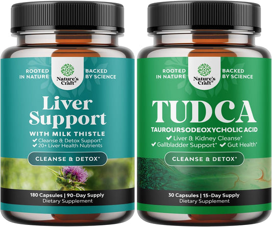 Herbal Liver Support Bundle: Liver Cleanse, Detox & Repair Formula with TUDCA Supplement for Gallbladder, Kidney, and Liver Health
