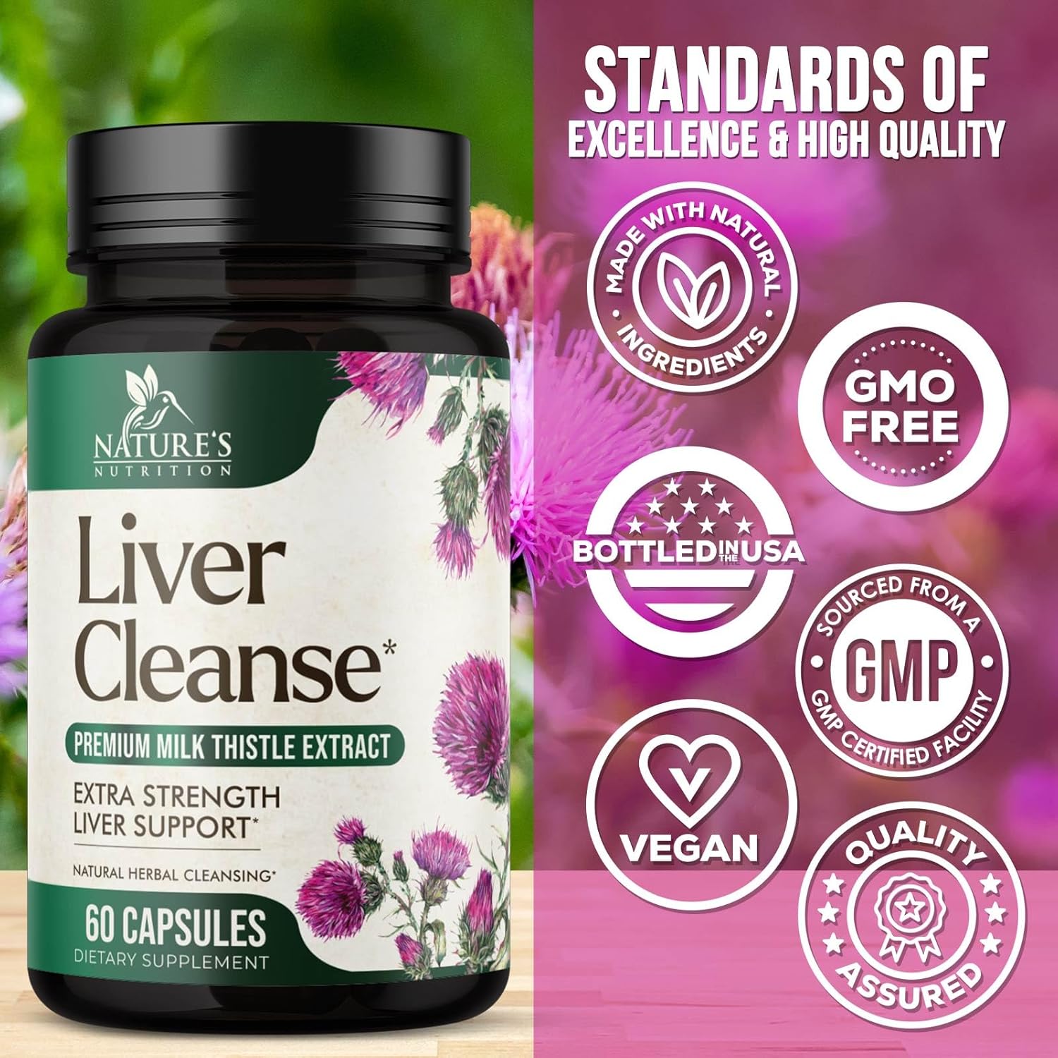 Herbal Liver Support Supplement with Milk Thistle, Artichoke, Dandelion, Beet, Chicory Root, & Turmeric - 60 Capsules for Liver Cleanse & Repair