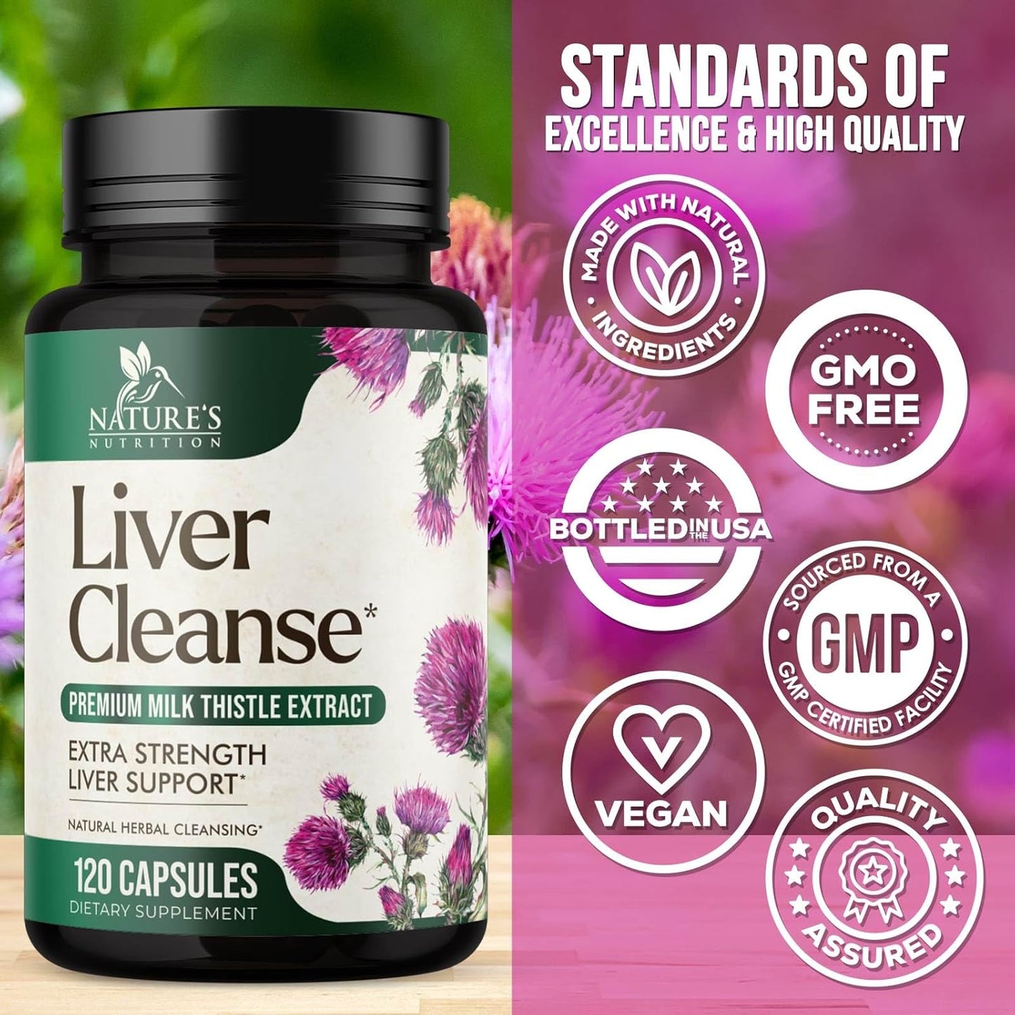 Herbal Liver Support Supplement with Milk Thistle, Artichoke, Dandelion & Turmeric - Liver Cleanse Detox Formula for Health - 120 Capsules