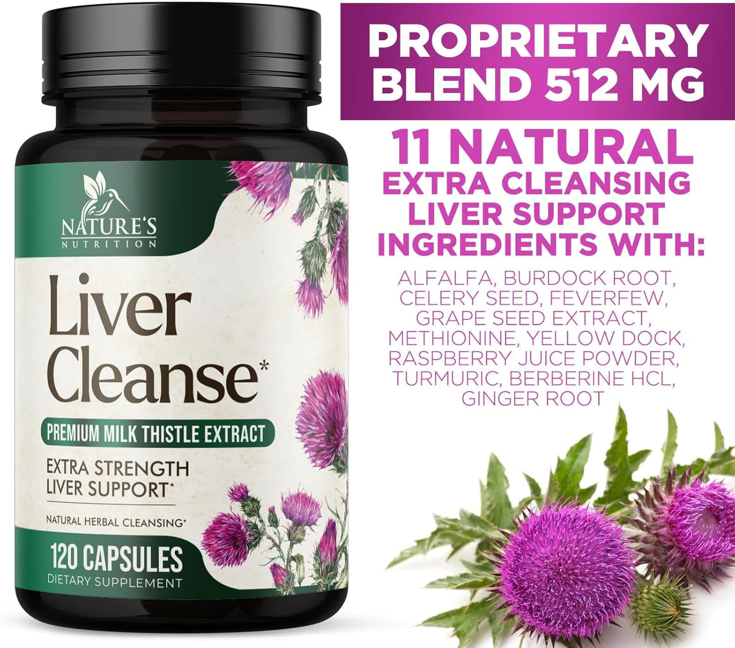 Herbal Liver Support Supplement with Milk Thistle, Artichoke, Dandelion & Turmeric - Liver Cleanse Detox Formula for Health - 120 Capsules