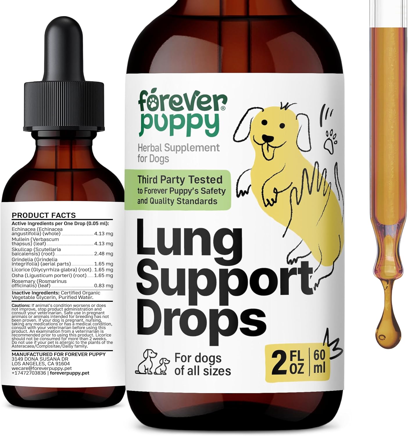 Herbal Lung Support Drops for Dogs - Mullein Leaf & Echinacea Extract - Sugar & Alcohol-Free - 2 fl oz