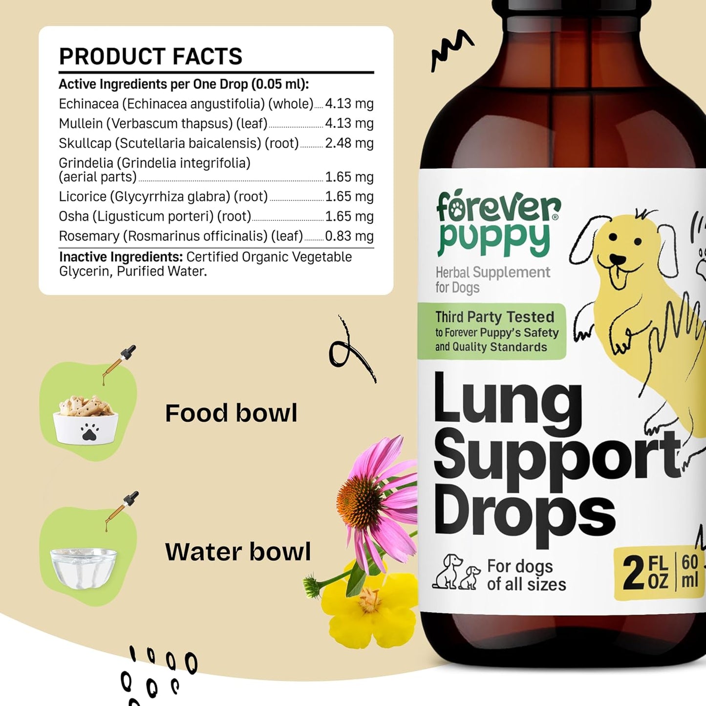 Herbal Lung Support Drops for Dogs - Mullein Leaf & Echinacea Extract - Sugar & Alcohol-Free - 2 fl oz