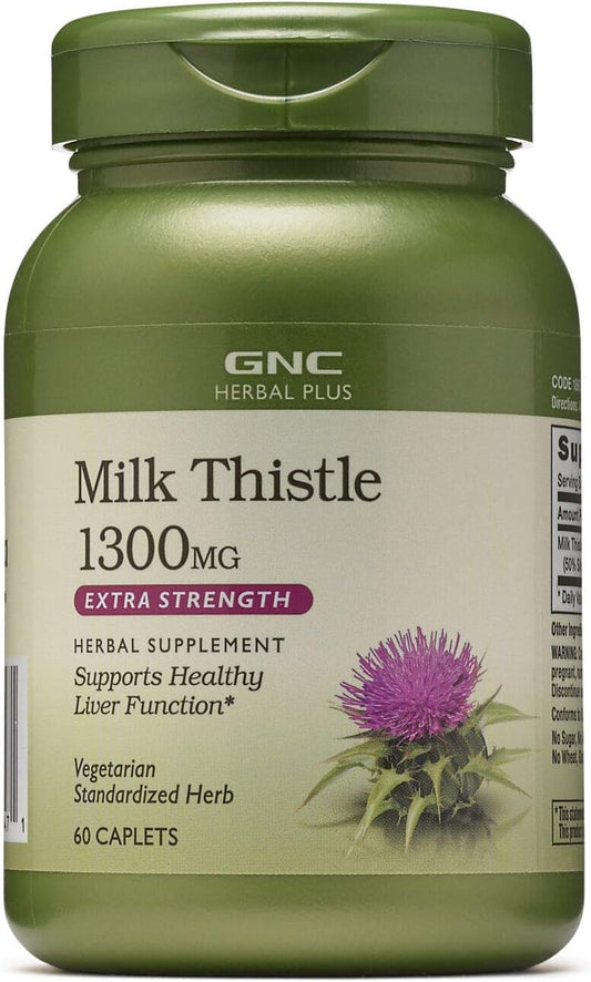 Herbal Plus Milk Thistle 1300mg Caplets for Liver Health - 60 Count
