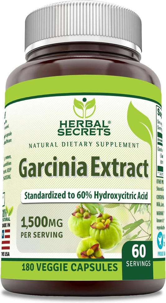 Herbal Secrets Garcinia Extract 1500mg Supplement - 180 Veggie Capsules - Non-GMO & Gluten-Free - USA Made