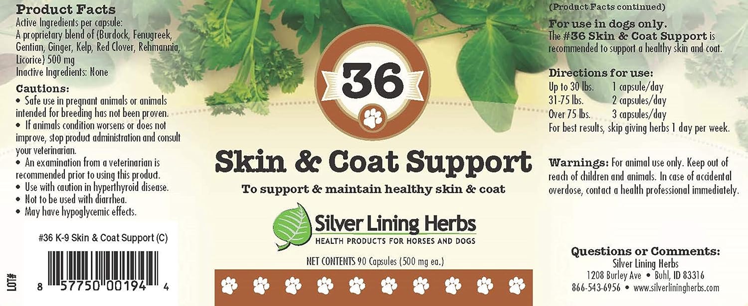 Herbal Skin & Coat Supplement for Dogs - 90 Capsules - Support Against Environmental Factors - Natural Canine Skin & Coat Fortifier