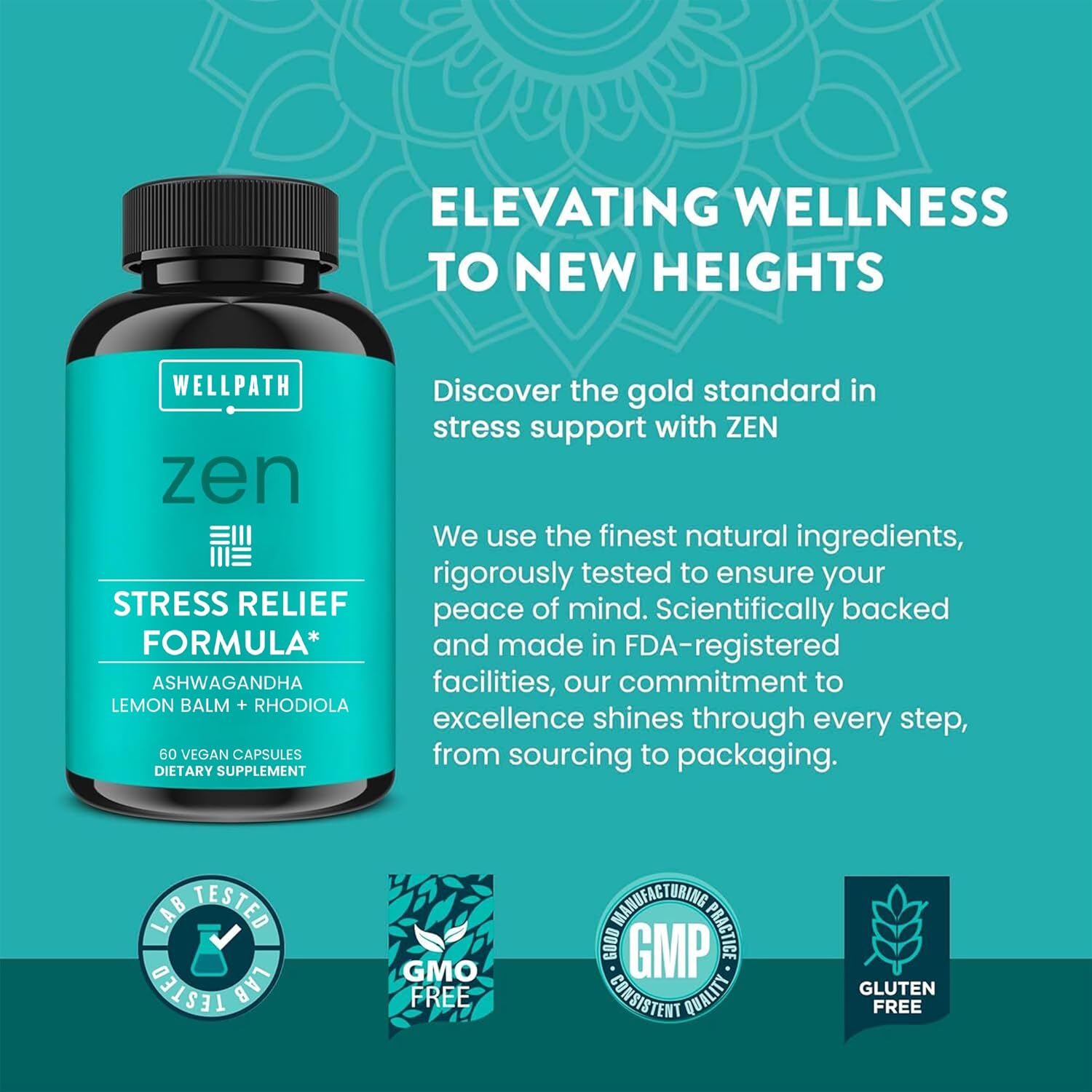Herbal Stress Relief Supplement with Ashwagandha Root and Rhodiola Rosea for Calm and Energy Support, 60 Ct