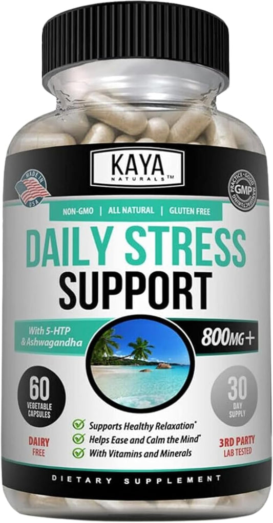 Herbal Stress Support Vitamin Supplement for Relaxation and Mood Boost - Natural Calm and Happiness Pills - 60 Capsules