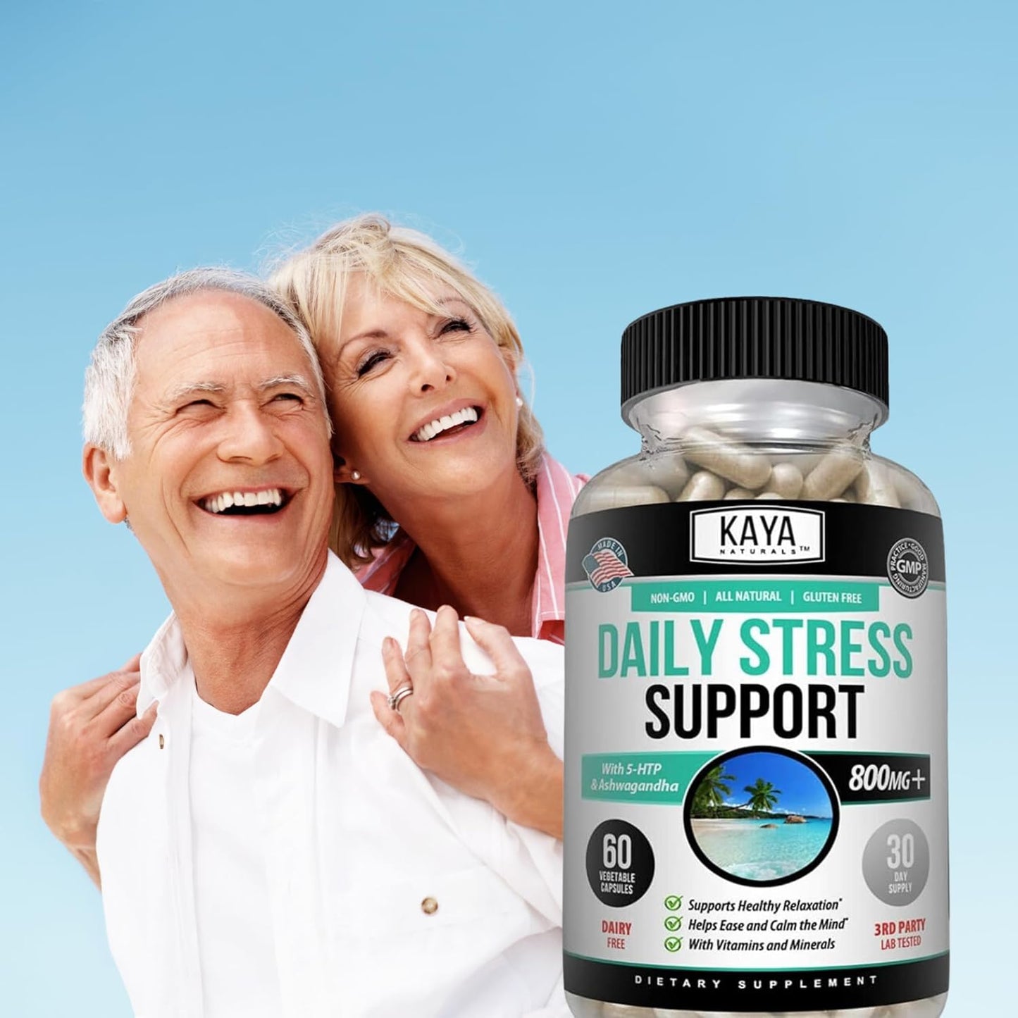 Herbal Stress Support Vitamin Supplement for Relaxation and Mood Boost - Natural Calm and Happiness Pills - 60 Capsules