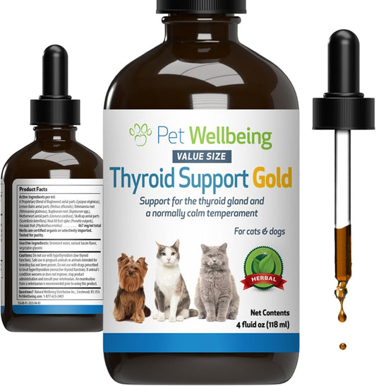 Herbal Supplement for Cats: Thyroid Support Gold - Promotes Healthy Thyroid Function, Metabolism - Bugleweed, Lemon Balm - 4 fl oz
