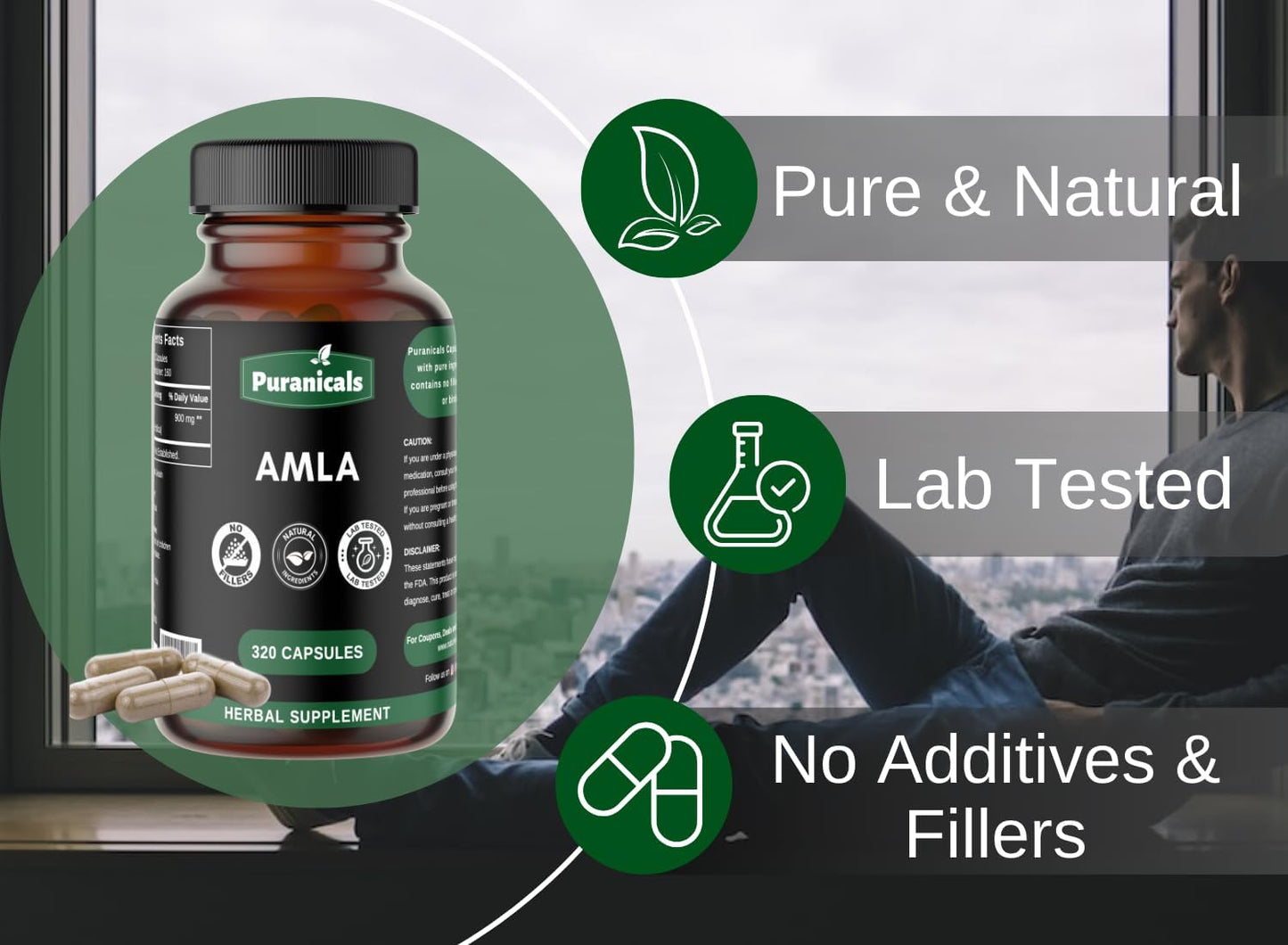 Herbal Supplement with Amla Powder for Immunity, Skin, and Hair Health - 320 Capsules, 900mg Per Serving