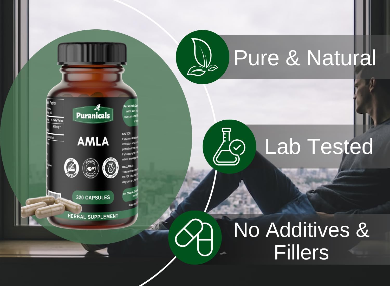 Herbal Supplement with Amla Powder for Immunity, Skin, and Hair Health - 320 Capsules, 900mg Per Serving