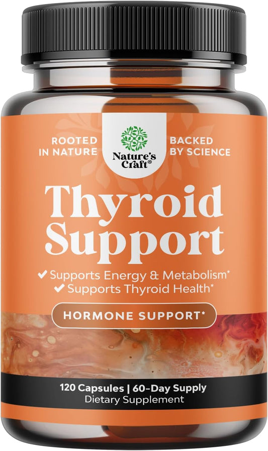 Herbal Thyroid Support Complex - Natural Supplement with Kelp, L-Tyrosine, Bladderwrack, Selenium & Ashwagandha - Hormone Balance and Energy Boost - 120 Capsules