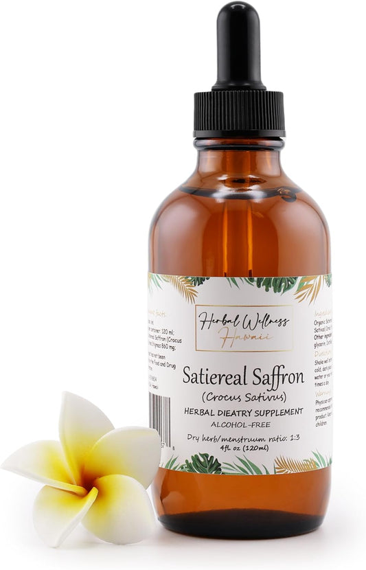 Herbal Wellness Hawaii Satiereal Saffron Liquid Extract - Mood and Well-Being Supplement, Alcohol-Free - 4 Fl.oz