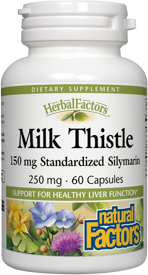 HerbalFactors Milk Thistle 250mg Capsules with Dandelion and Turmeric for Liver Health - 60 Count