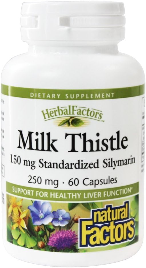 HerbalFactors Milk Thistle 250mg Capsules with Dandelion and Turmeric for Liver Health - 60 Count