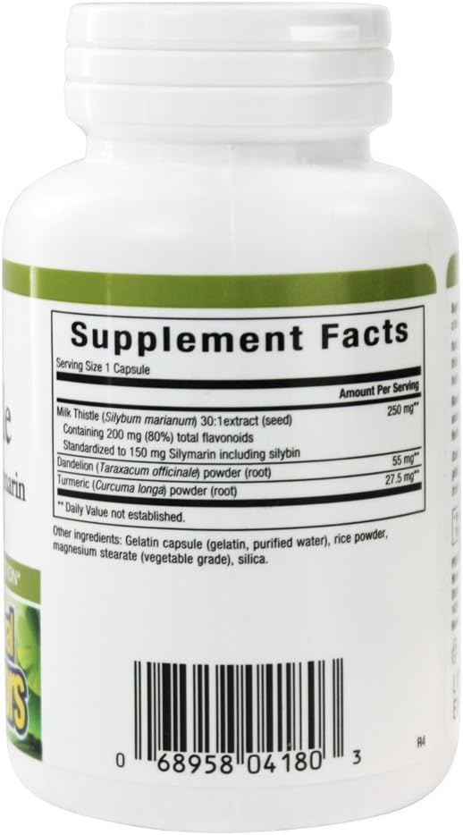 HerbalFactors Milk Thistle 250mg Capsules with Dandelion and Turmeric for Liver Health - 60 Count