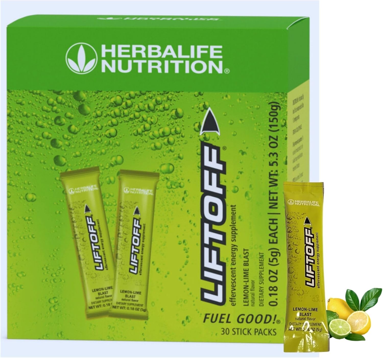 Herbalife Nutrition LIFTOFF Energy Stick Packs - Lemon-Lime Blast - 30 Count for Instant Natural Energy Boost, Mental Clarity, and Focus