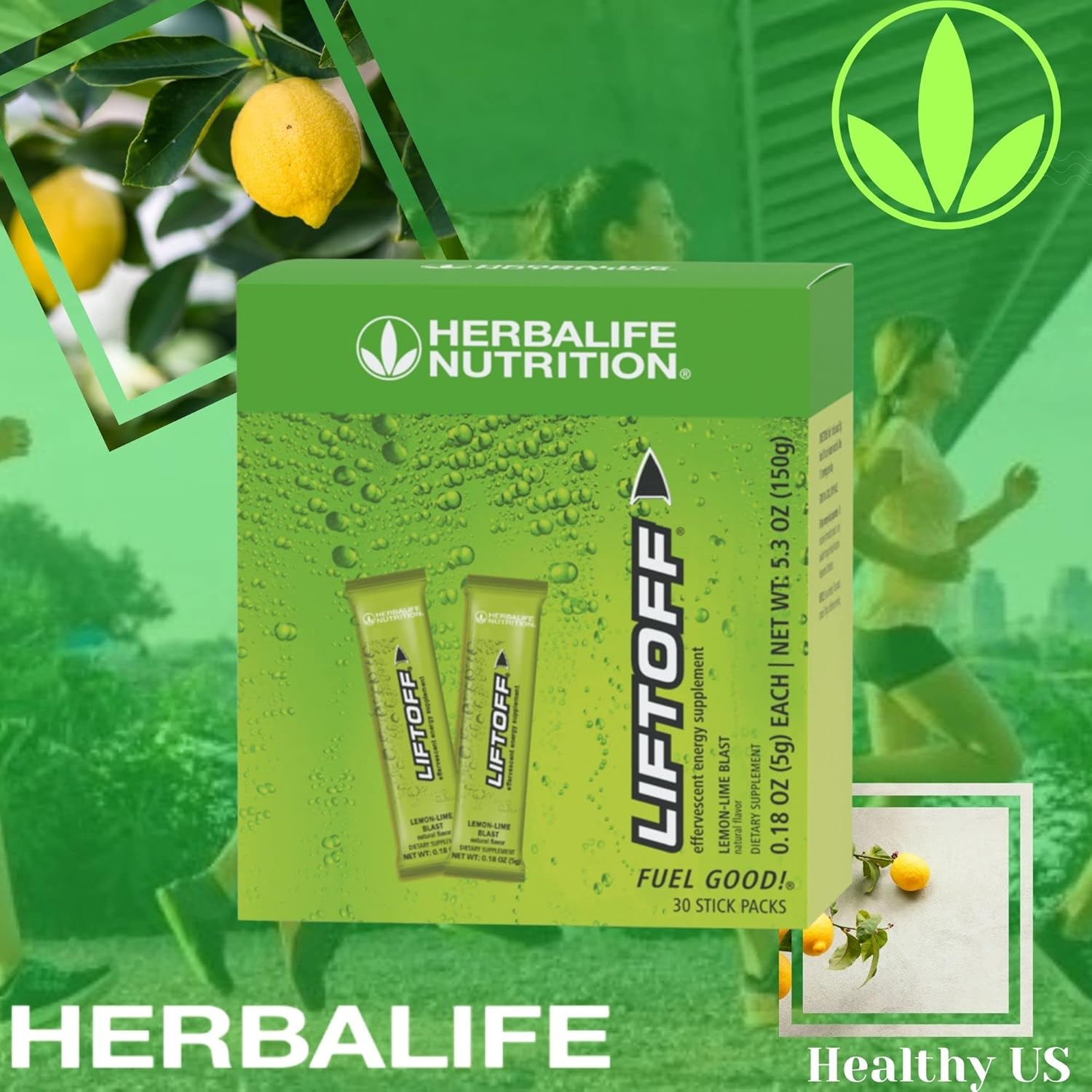 Herbalife Nutrition LIFTOFF Energy Stick Packs - Lemon-Lime Blast - 30 Count for Instant Natural Energy Boost, Mental Clarity, and Focus