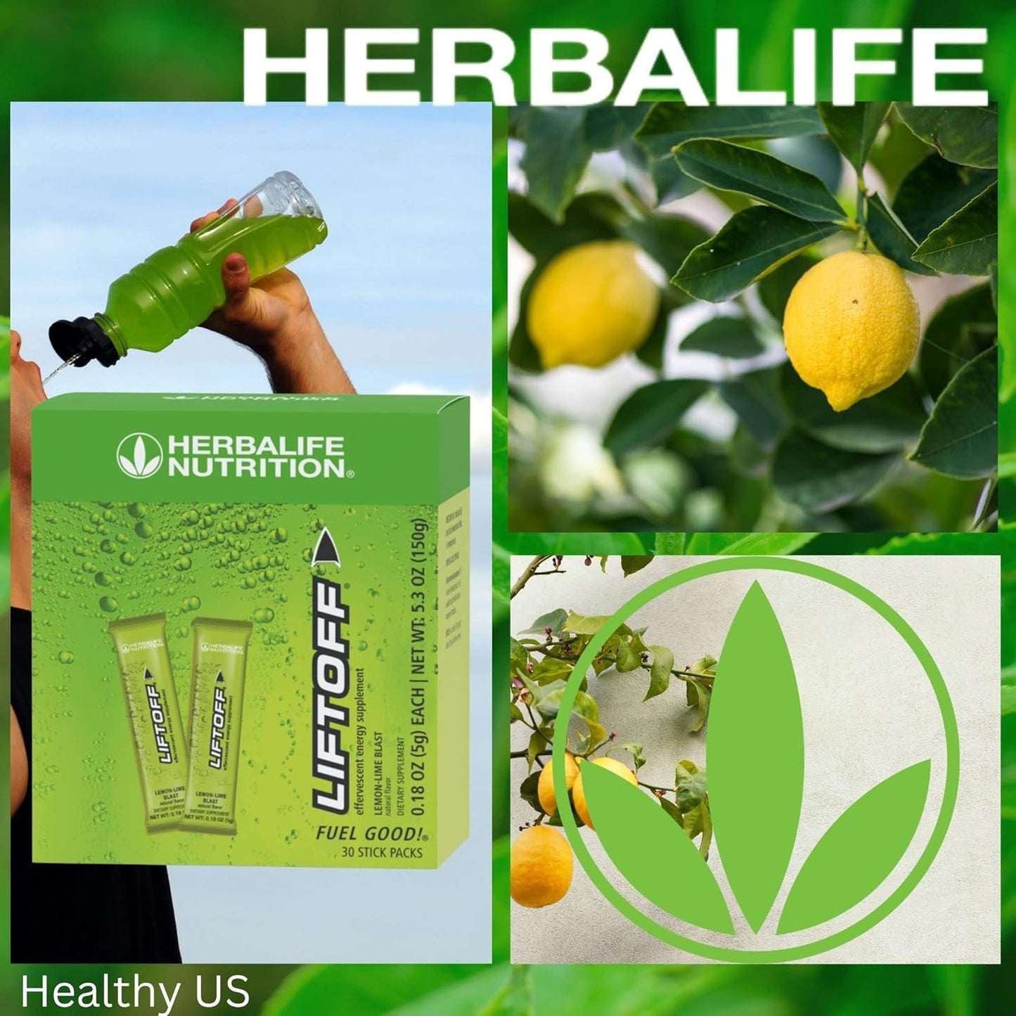 Herbalife Nutrition LIFTOFF Energy Stick Packs - Lemon-Lime Blast - 30 Count for Instant Natural Energy Boost, Mental Clarity, and Focus