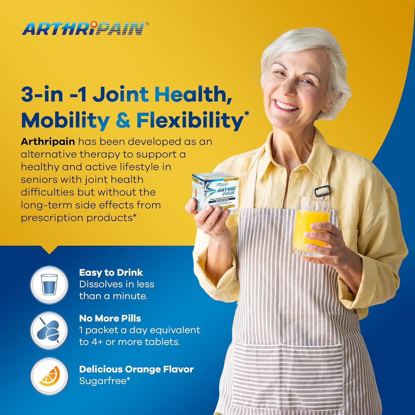 HerballMedick Arthripain Joint Support Supplement for Cartilage Repair with Glucosamine Chondroitin MSM - Clinically Tested Joint Juice for Ligament Relief and Swollen Knee Treatment - Sugar-Free - 15ct Made in US