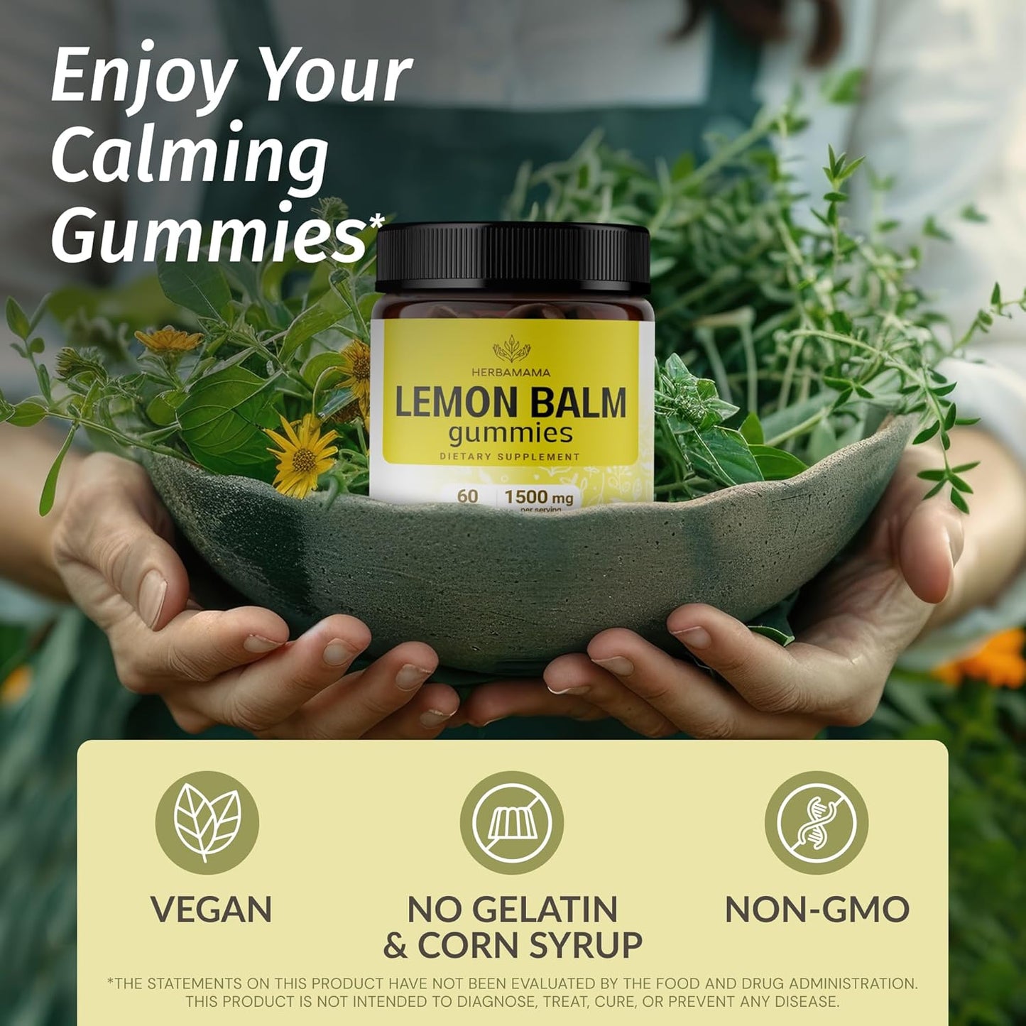 HERBAMAMA Lemon Balm and Ashwagandha Bundle - Vegan Gummies & Liquid Drops - Non-GMO, Alcohol & Gelatin-Free - 2 Pack