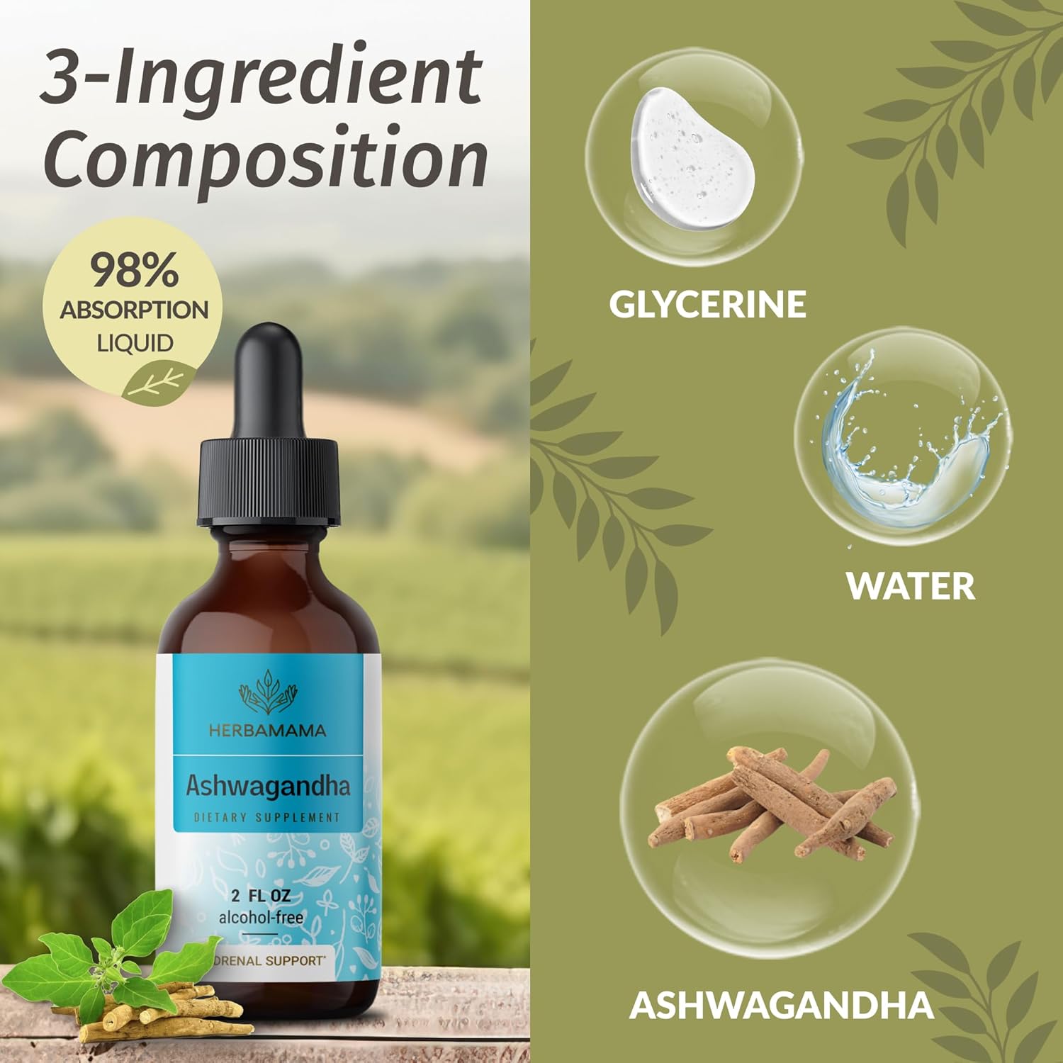 HERBAMAMA Lemon Balm and Ashwagandha Bundle - Vegan Gummies & Liquid Drops - Non-GMO, Alcohol & Gelatin-Free - 2 Pack