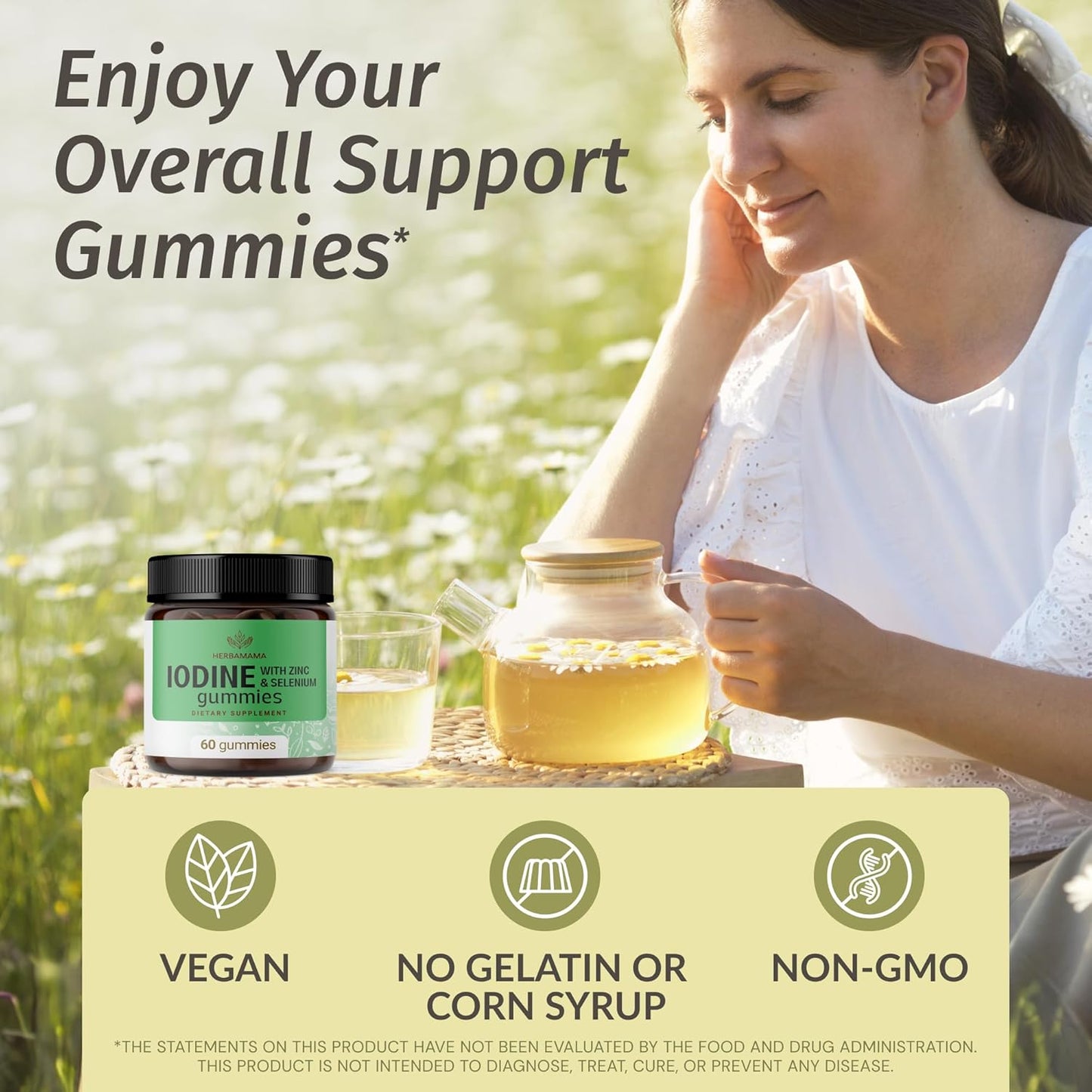 HERBAMAMA Lemon Balm Tincture & Potassium Iodine Gummies Bundle - Vegan, Non-GMO, Alcohol & Gelatin-Free - 2 Pack, 4 fl oz