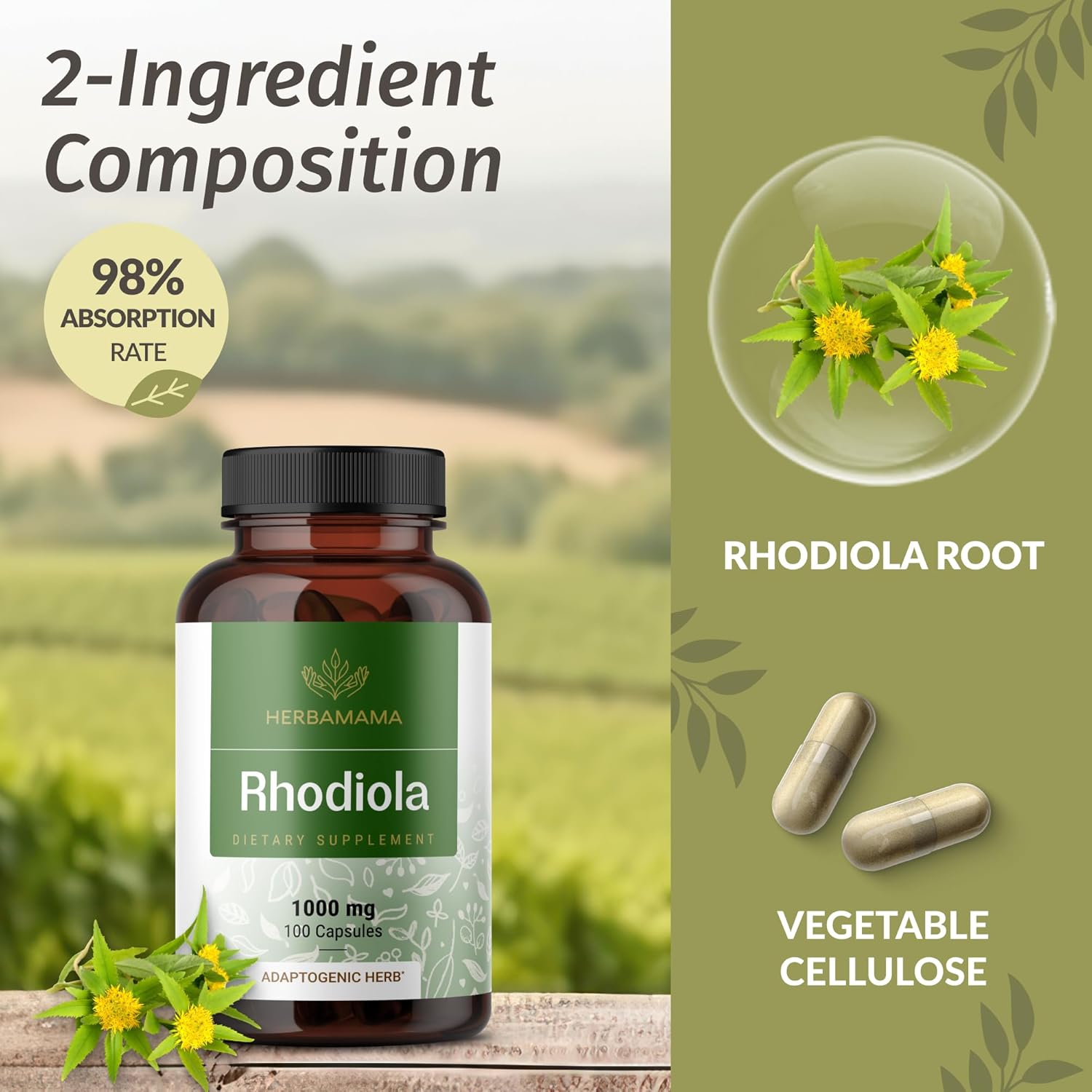 HERBAMAMA Nerve Support Liquid Complex and Rhodiola Rosea Capsules Bundle - Vegan, Non-GMO, Sugar & Alcohol-Free, 2 Pack
