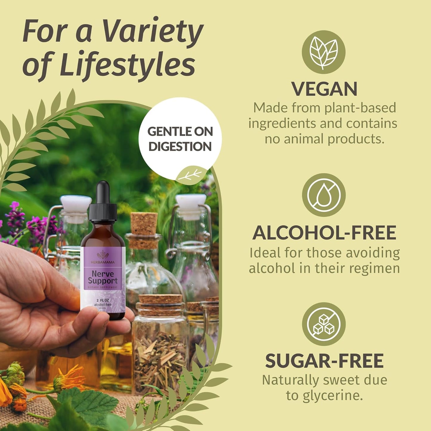 HERBAMAMA Nerve Support Liquid Complex and Rhodiola Rosea Capsules Bundle - Vegan, Non-GMO, Sugar & Alcohol-Free, 2 Pack