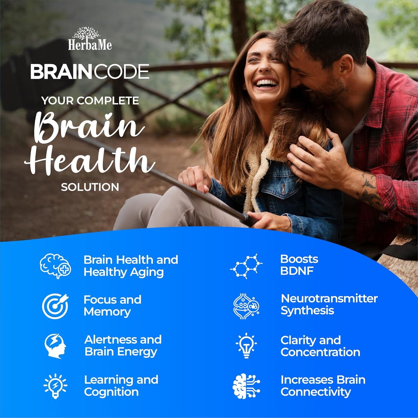HerbaMe Brain Code: Nootropic Supplement for Memory, Focus, and Cognitive Health | 90 Capsules to Enhance Mental Clarity and Concentration