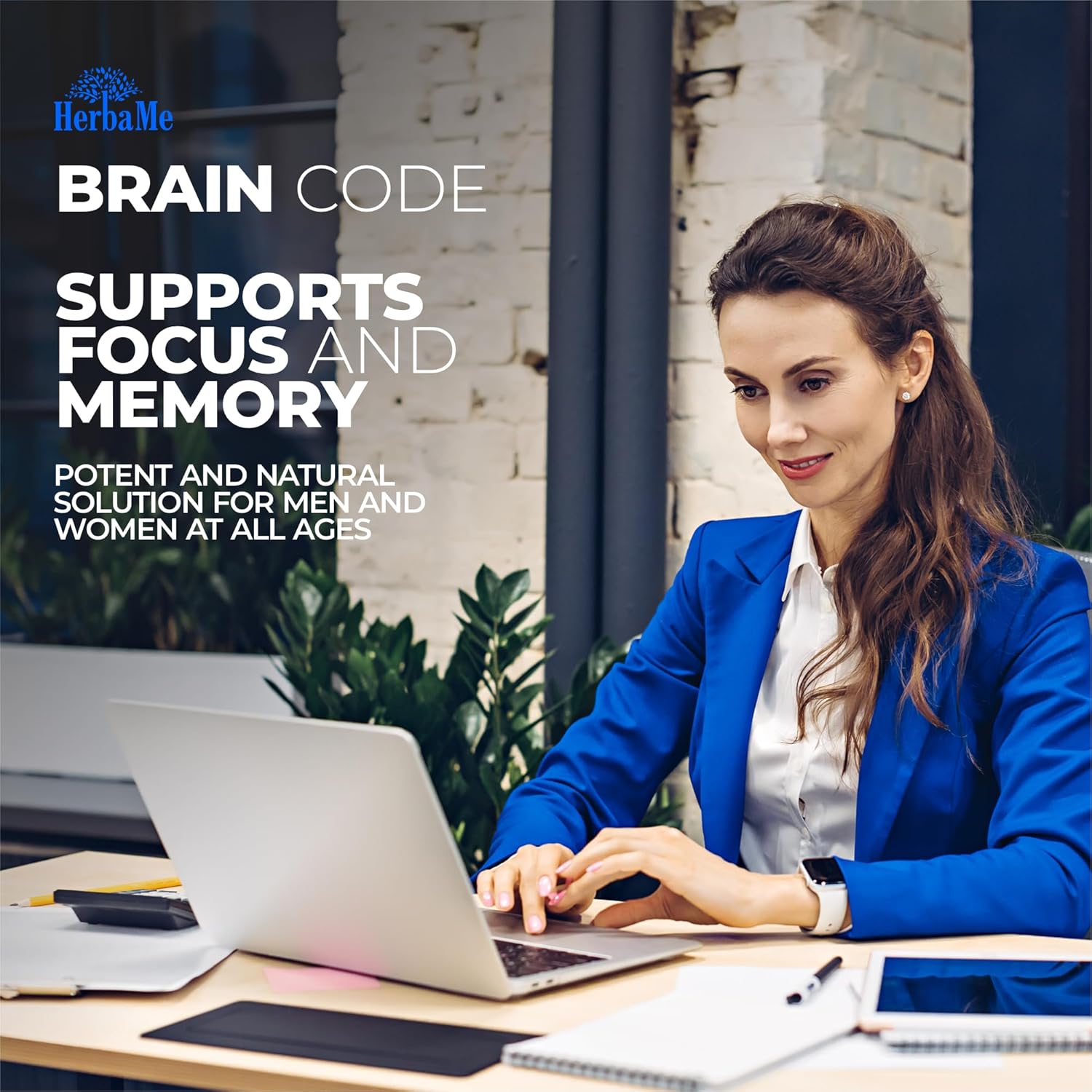 HerbaMe Brain Code: Nootropic Supplement for Memory, Focus, and Cognitive Health | 90 Capsules to Enhance Mental Clarity and Concentration