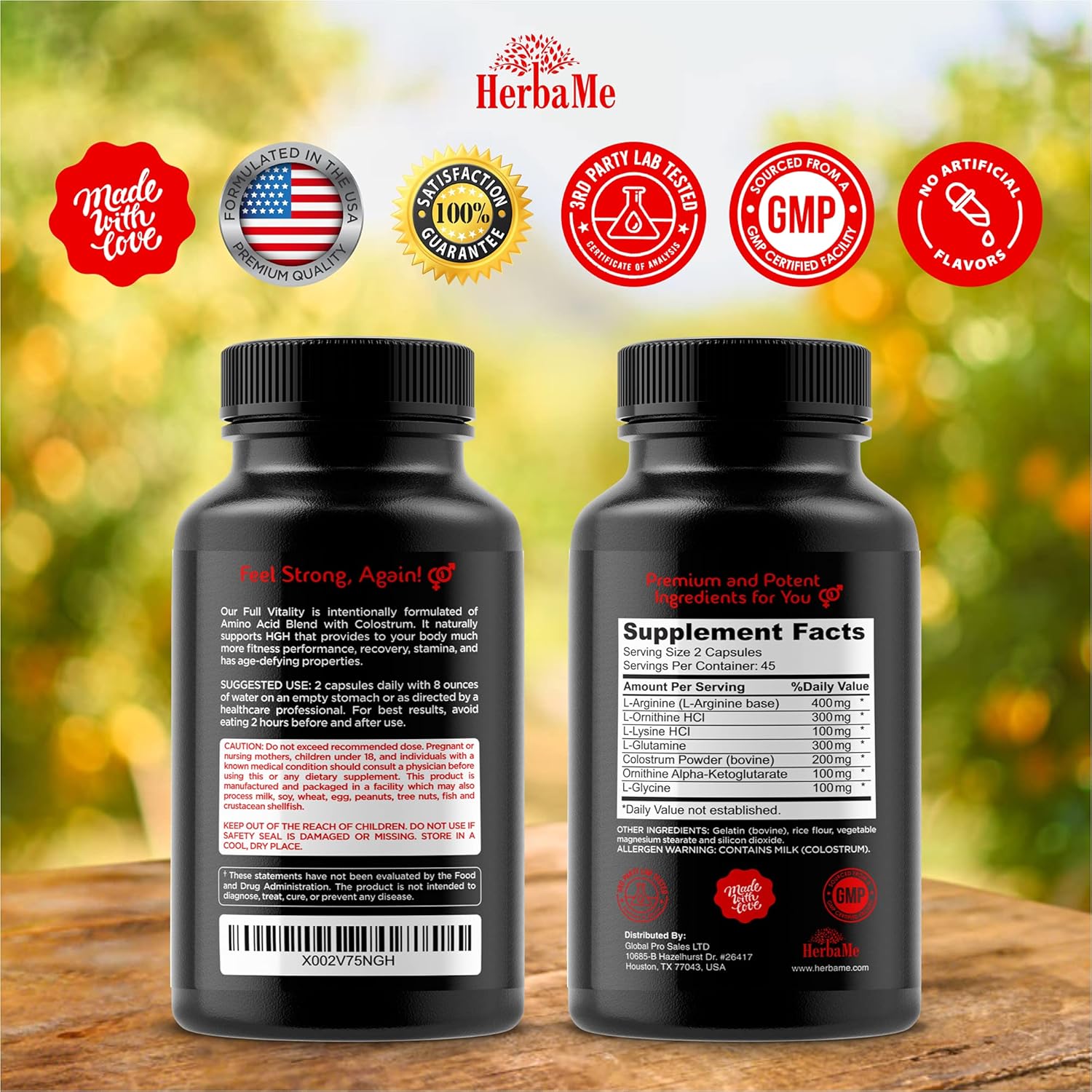 HerbaMe HGH Supplements - 90 Capsules for Men and Women - Muscle Building & Recovery Formula with Colostrum & Amino Acids