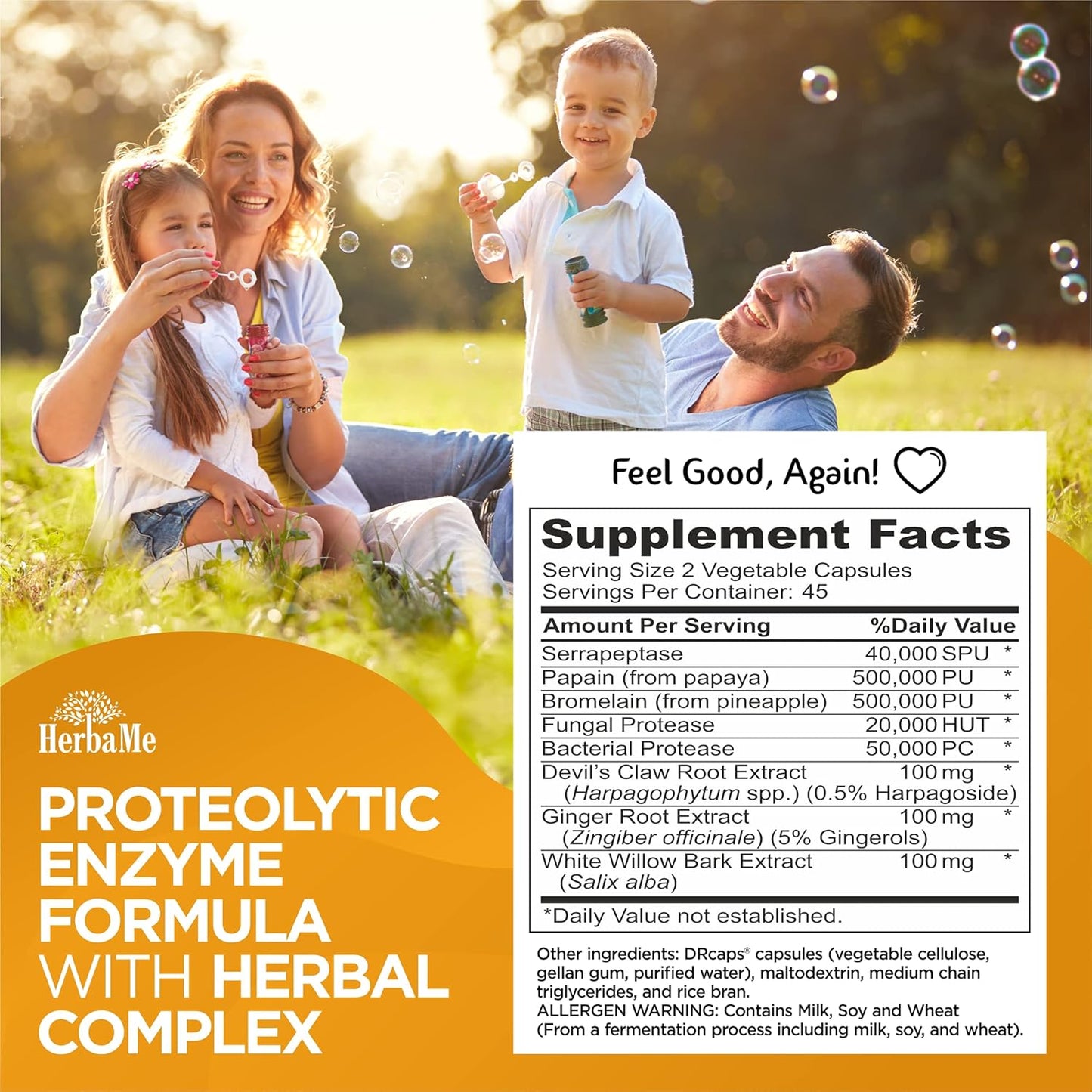 HerbaMe Proteolytic Enzymes Supplement with Serrapeptase - Devils Claw, 90 Capsules for Joint Relief, Muscle Health, and Post-Workout Recovery