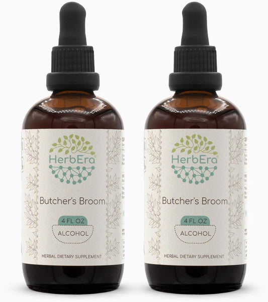 HerbEra Butcher's Broom A120 Extract Tincture - 2 Pack 4 fl oz Liquid Drops, Natural Alcohol Herbal Concentrate