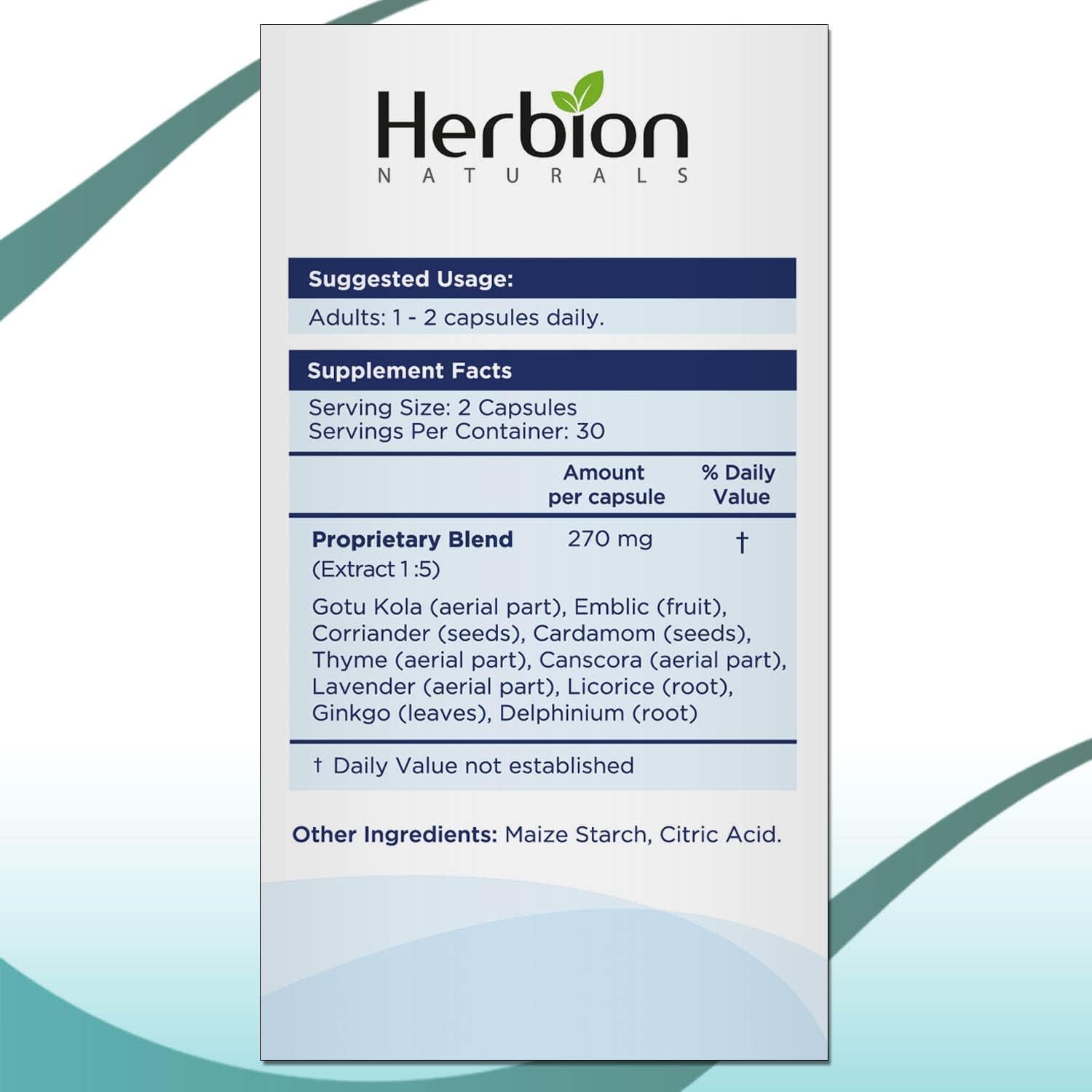 Herbion Naturals Memory Support Capsules - Enhances Brain Function, Fights Absent-Mindedness, and Promotes Healthy Mood - 60 Vegicaps for Adults