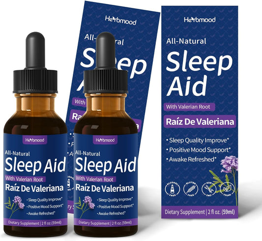 Herbmood Valerian Root Chamomile and Hibiscus Sleep Drops for Deep Sleep - 4oz Herbal Extract Liquid