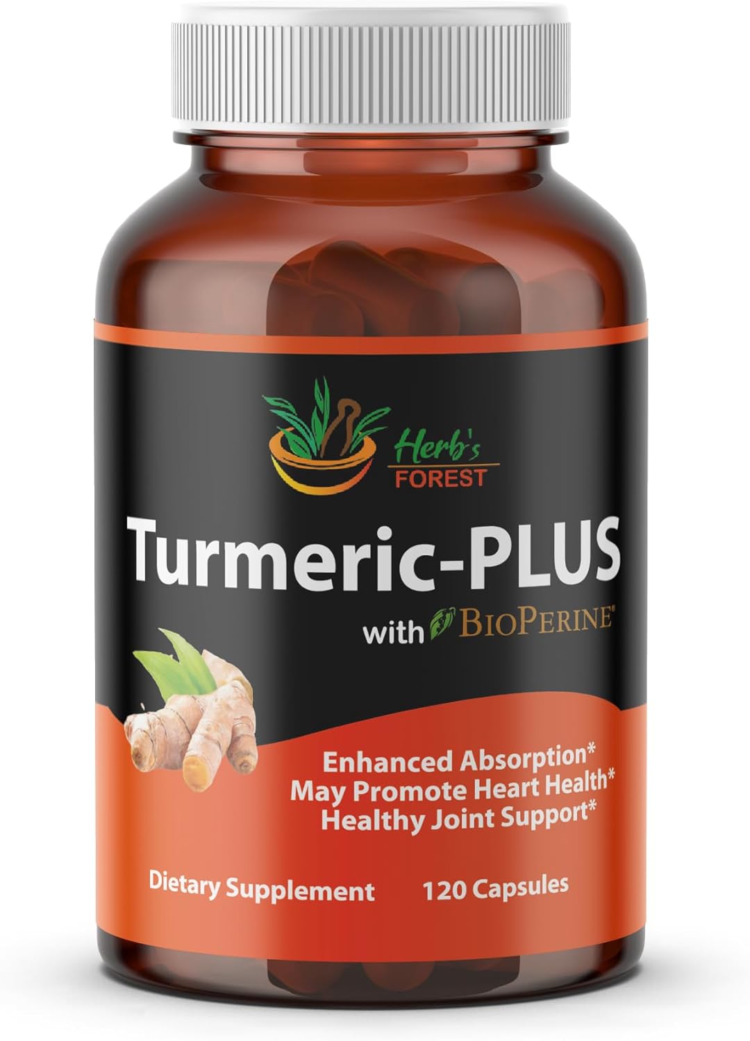Herb's Forest Organic Turmeric Curcumin Capsules with Black Pepper - 1950mg Daily, Joint Support & Antioxidant Benefits, 120 Veg Caps