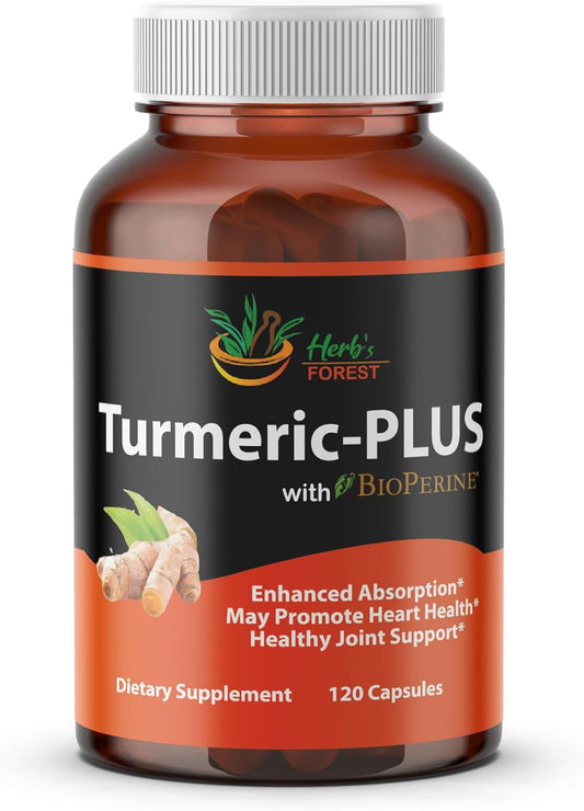 Herb's Forest Organic Turmeric Curcumin Capsules with Black Pepper - 1950mg Daily, Joint Support & Antioxidant Benefits, 120 Veg Caps