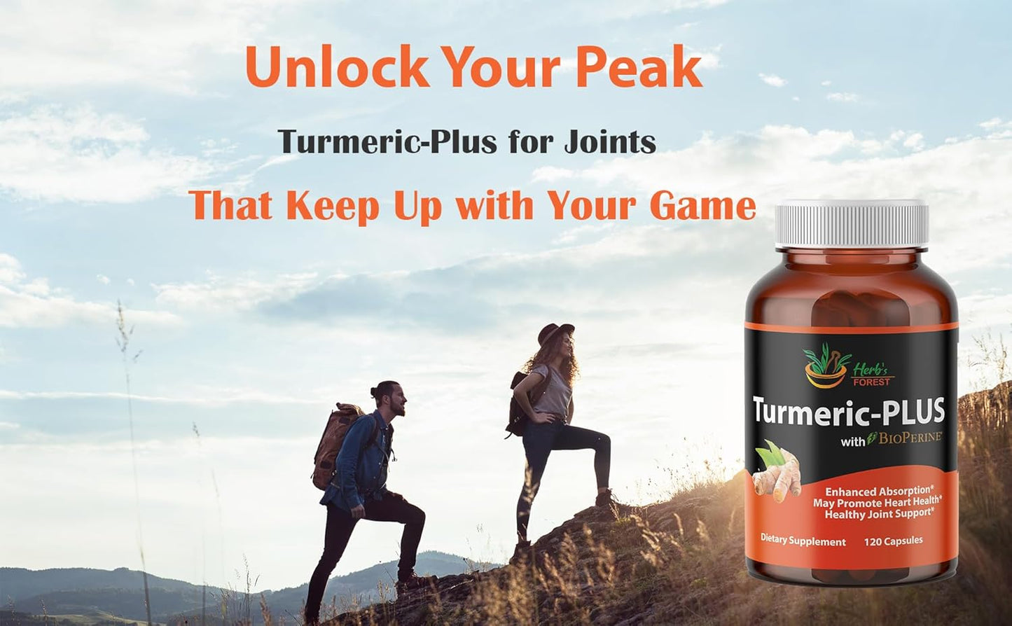 Herb's Forest Organic Turmeric Curcumin Capsules with Black Pepper - 1950mg Daily, Joint Support & Antioxidant Benefits, 120 Veg Caps