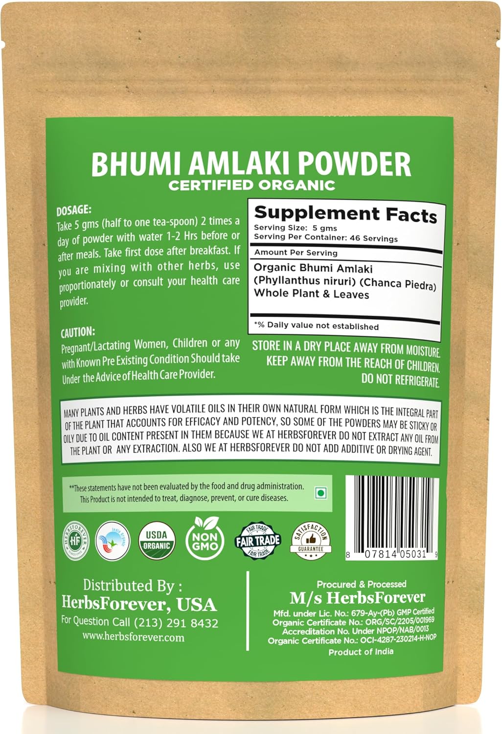 Herbsforever Bhumiamalaki Powder 230g - Liver Health and Detox Support - Non-GMO Plant-Based Formula