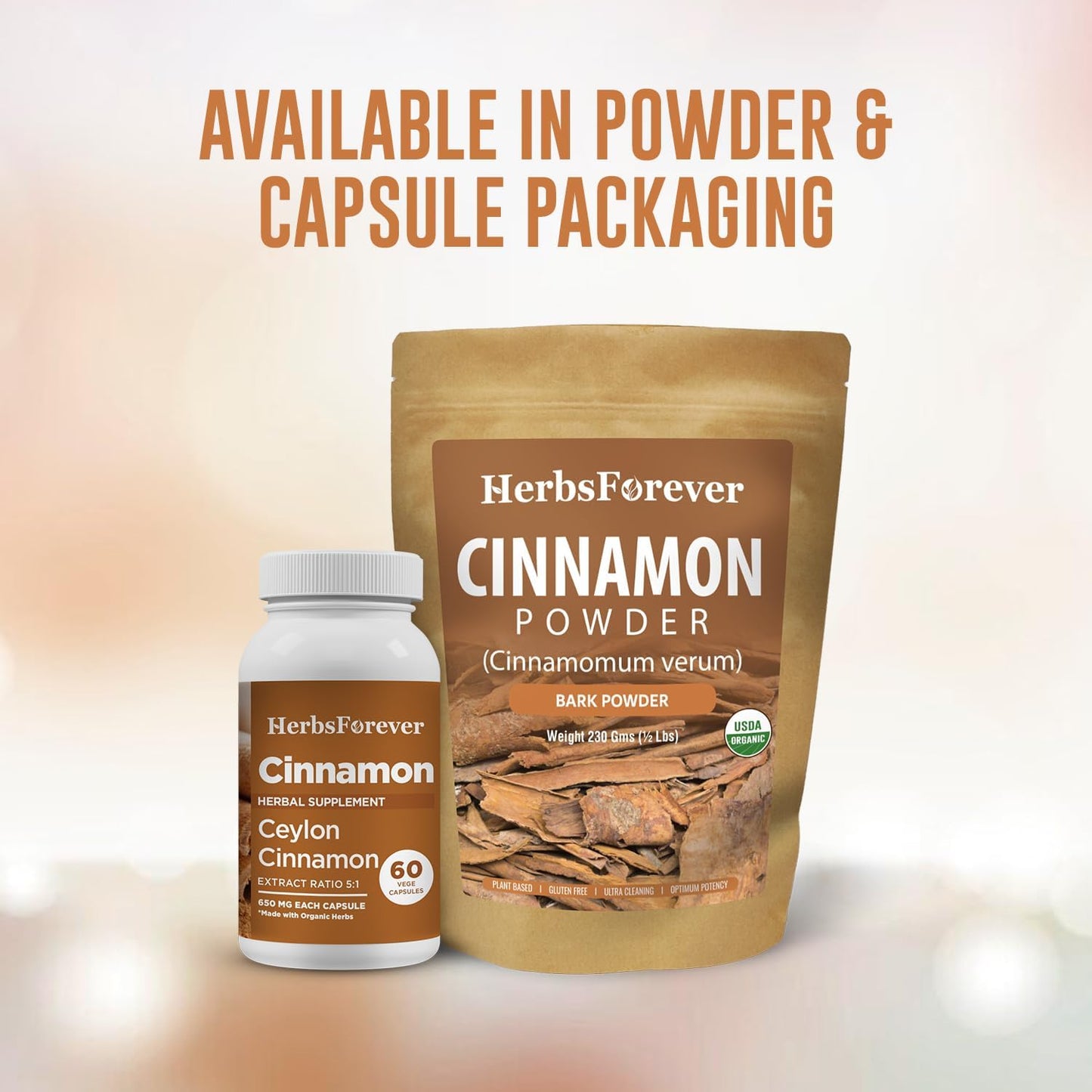Herbsforever Ceylon Cinnamon Capsules - High Potency 800mg Extract for Overall Wellness - 60 Vege Capsules