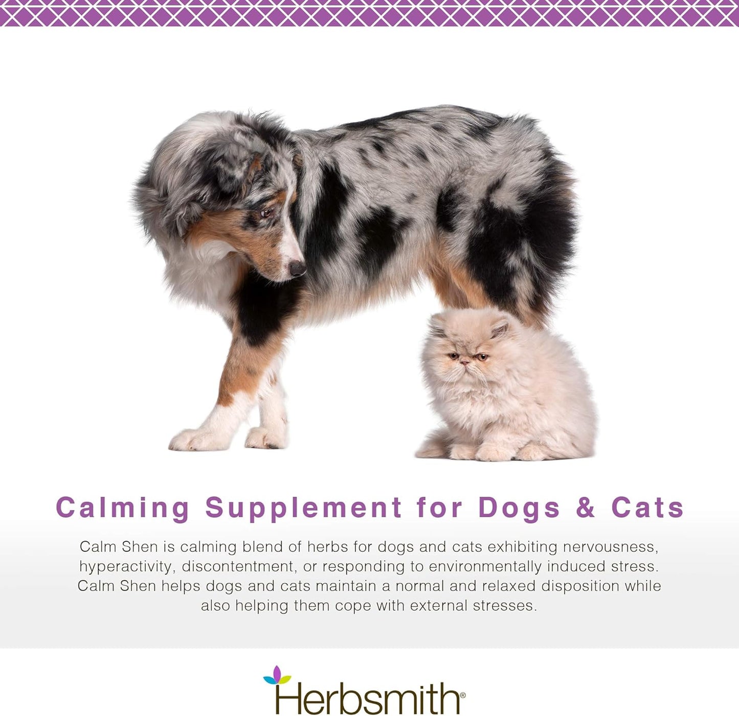 Herbsmith Calm Shen Herbal Blend for Dogs & Cats - Natural Anxiety Remedy - Feline & Canine Calming Supplement - 500g Powder