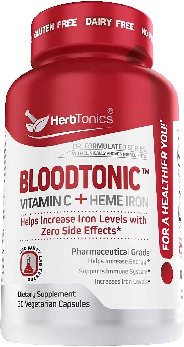Herbtonics Blood Booster Iron Supplements with Vitamin C, Beet Root, Folate for Energy & Red Blood Cells Production - 30 Vegan Capsules