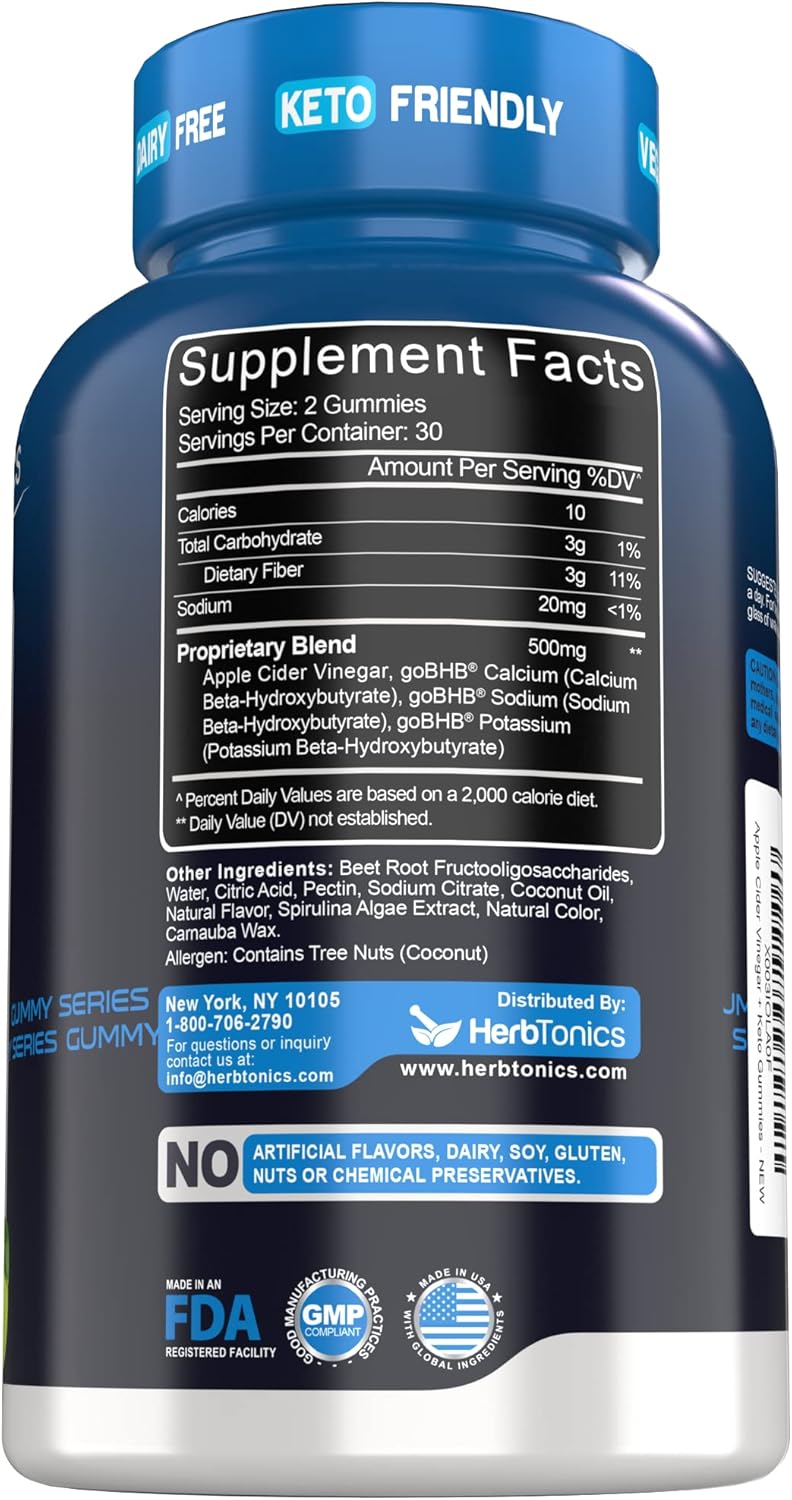 Herbtonics Keto Apple Cider Vinegar Gummies for Digestion & Detox - Sugar Free BHB Formula with The Mother - 60 Vegan Gummies