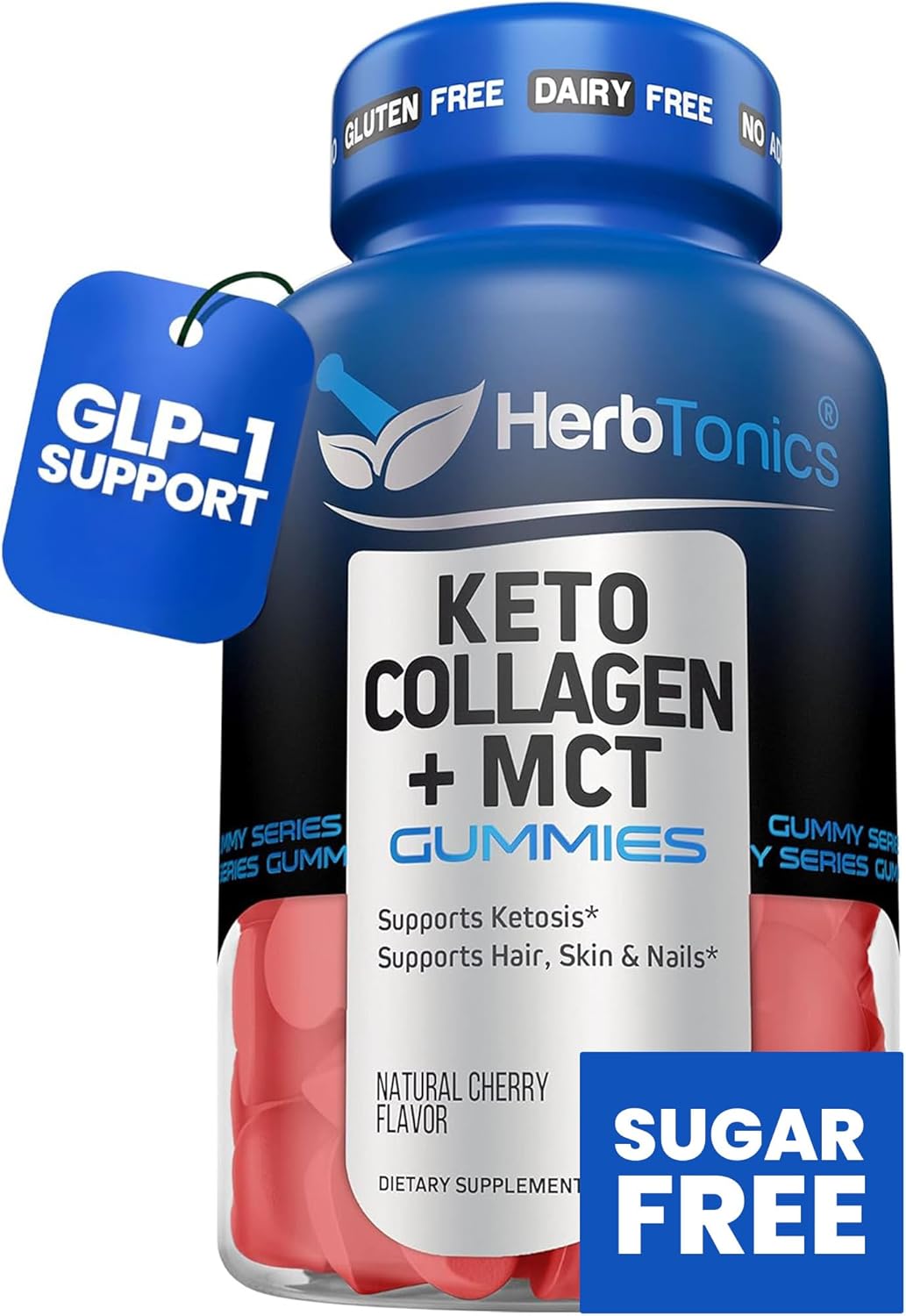 Herbtonics Keto Gummies with MCT Oil and Collagen for Anti-Aging, Hair Growth, and Skin Care - Sugar-Free On-The-Go Protein Gummies